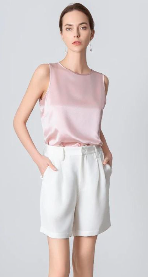 40 Momme Silk Pleated Straight Bermuda Shorts