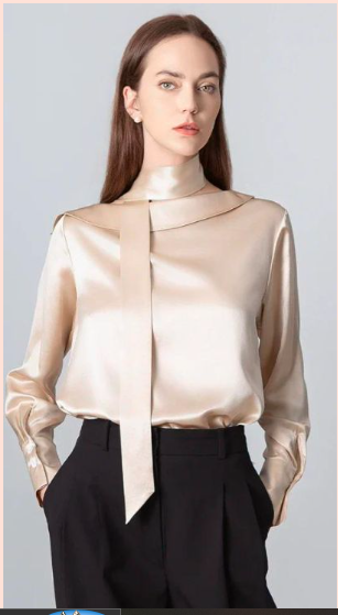 Silk Tie Neck Blouse with Round Collar