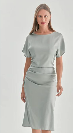 Silk Short Sleeve Pleated Dress