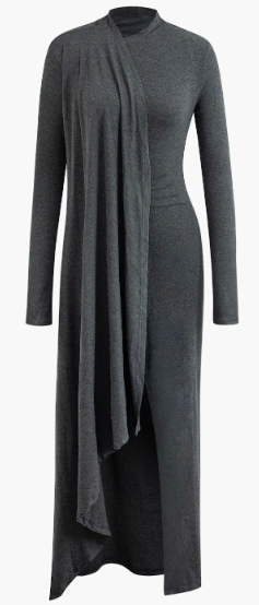 Mock Neck Wrap Ruched Long Sleeve Slit Maxi Dress