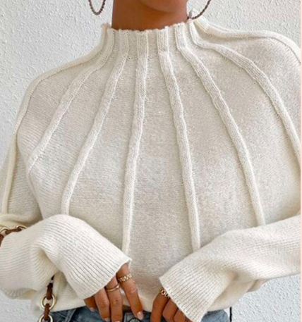 Mock Neck Textured Batwing Sleeve Sweater