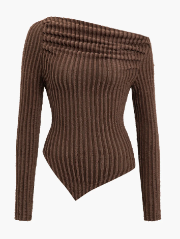 Solid Off Shoulder Asymmetrical Ruched Long-Sleeve Top