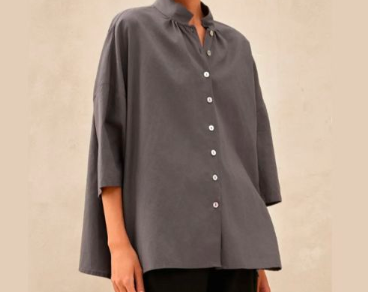 Linen Square Neck Long Sleeve Shirt Libby