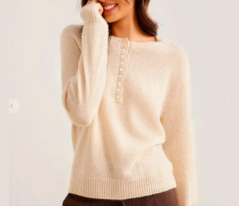 Mongolia Lightweight Cashmere Henley Sweater Annelise