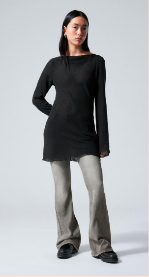 MINI LONG-SLEEVE LINEN BLEND DRESS