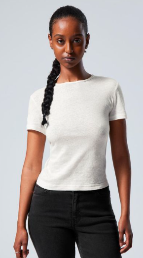 SHEER FITTED LINEN BLEND T-SHIRT